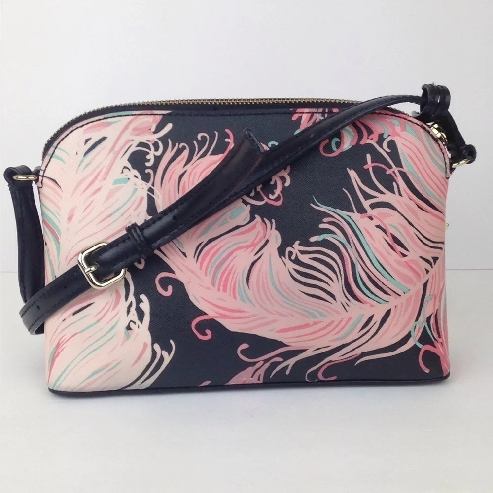 Kate Spade Hanna Pink & Navy Blue Feather Purse